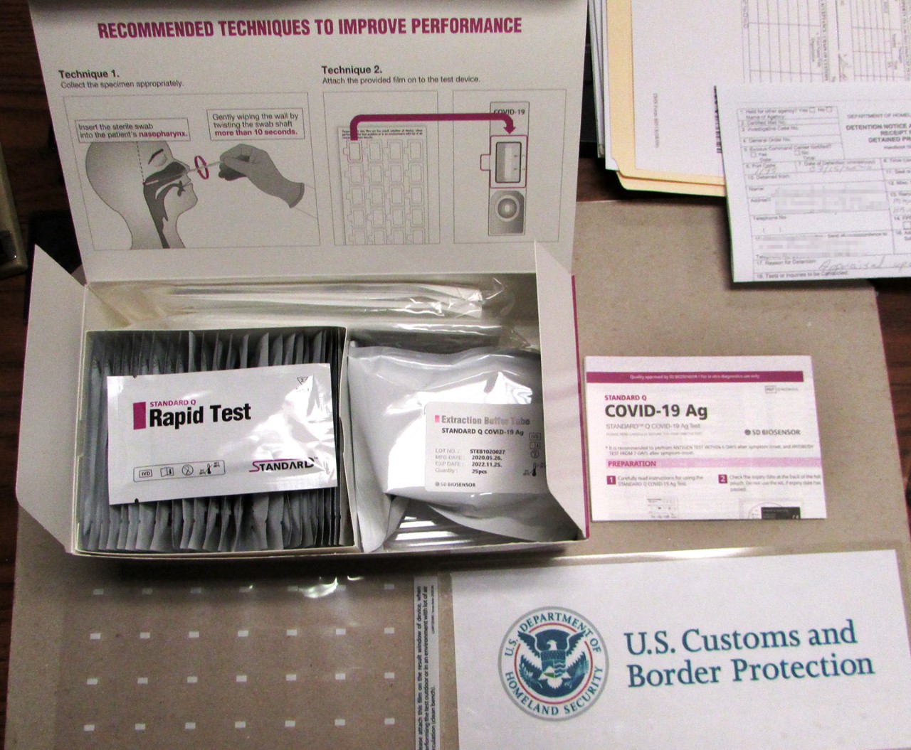 Counterfeit coronavirus tests seen in an undated photo released by U.S. Border Patrol.