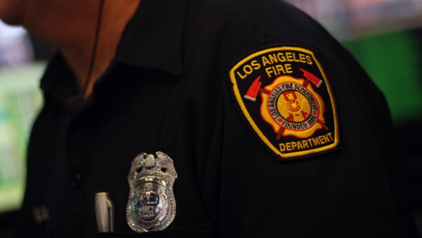 A Los Angeles Fire Department uniform patch is seen in an undated photo. (Bob Chamberlin / Los Angeles Times)