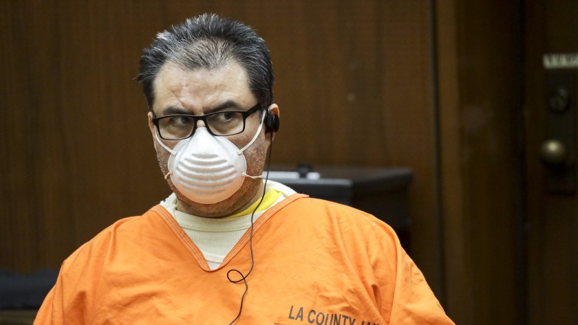 Naason Joaquin Garcia appears in a Los Angeles courtroom for a bail hearing on Aug. 5, 2020. (Irfan Khan / Los Angeles Times)