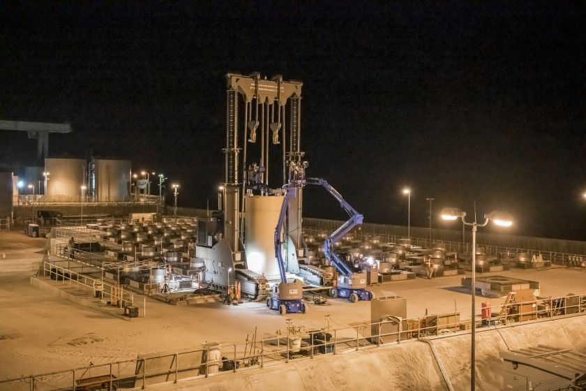 The last of 73 canisters of nuclear waste is lowered into its enclosure Friday at a dry storage facility at the San Onofre Nuclear Generating Station. (Southern California Edison via Los Angeles Times)