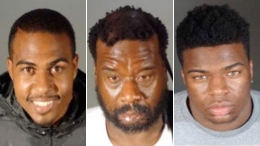 From left: Carlton Callway, Willie Walker and Davion Williams are seen in booking photos released Aug. 20, 2020, by the Los Angeles Police Department.