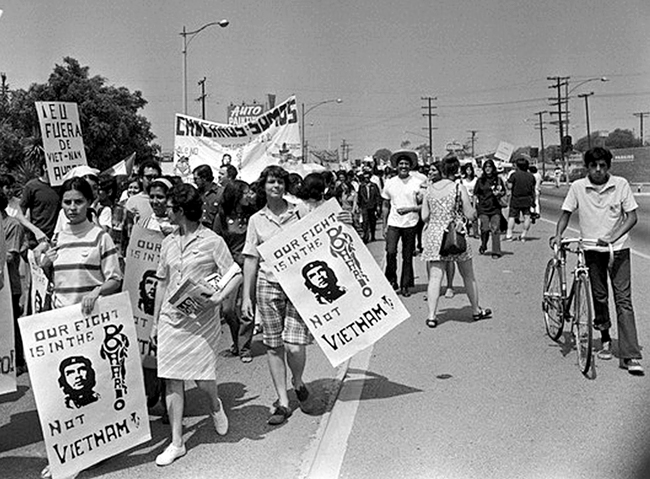 Chicano Moratorium Committee antiwar demonstrators in East Los Angeles on Aug. 29, 1970. (Los Angeles Times)