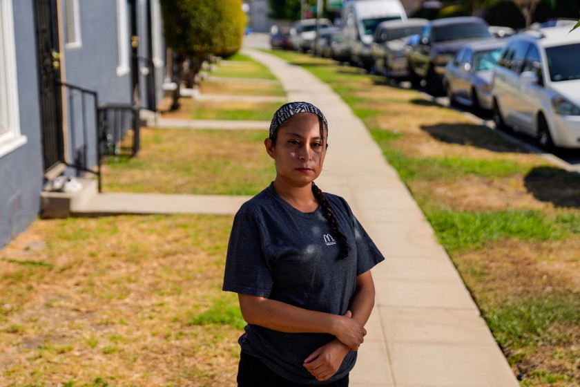 Lizzet Aguilar said that after she participated in a strike in June 2020 at a McDonald’s location in Boyle Heights over unsafe working conditions, a supervisor retaliated against her by making her job more onerous.(Kent Nishimura / Los Angeles Times)