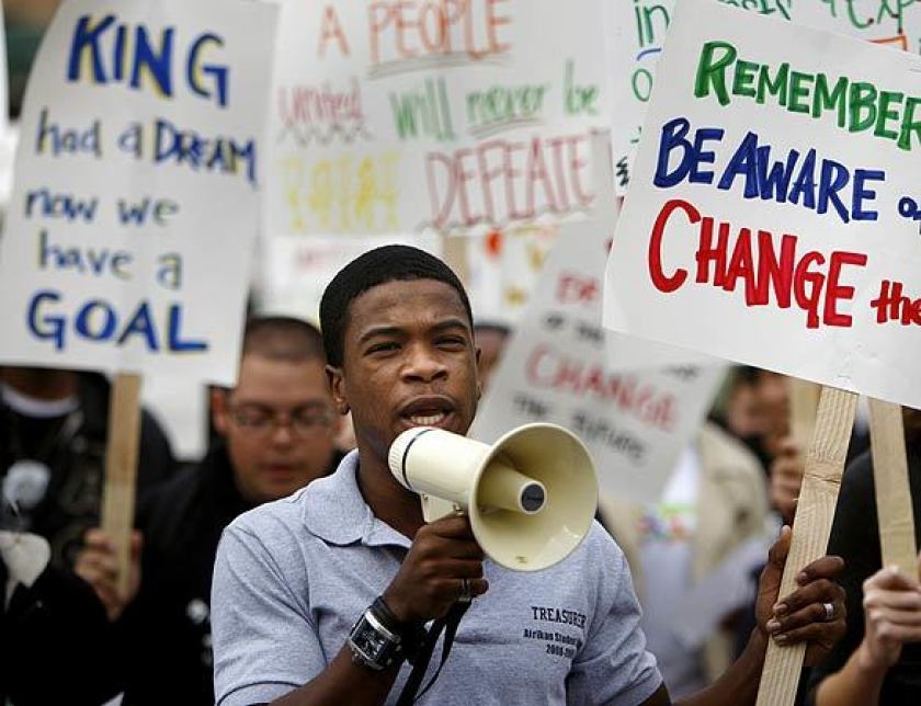 In 2010, UC Irvine students and faculty rallied to celebrate the life and legacy of the Rev. Martin Luther King Jr. (Mark Boster / Los Angeles Times)