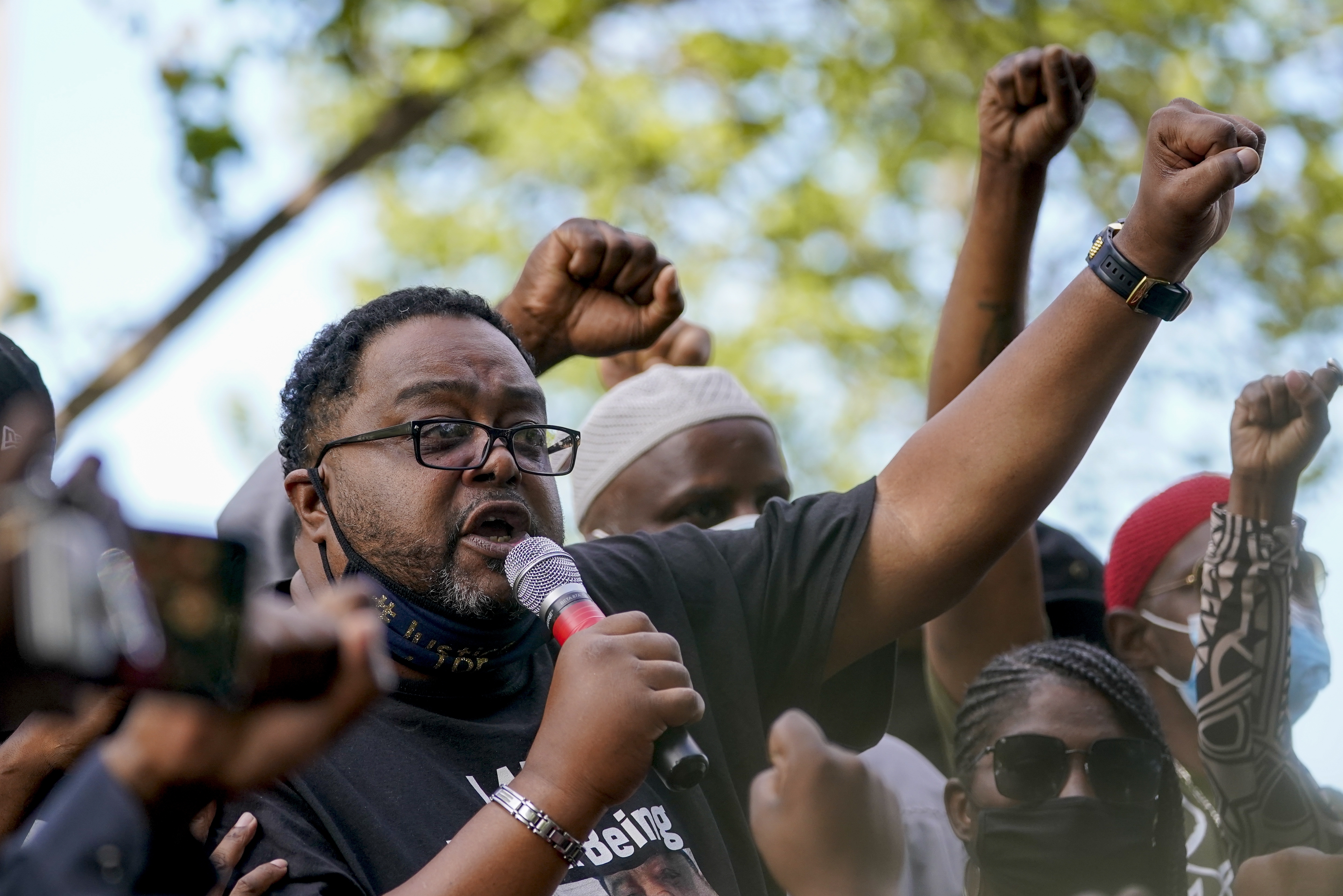 Jacob Blake's father, Jacob Blake Sr. talks to a crowd at a rally on Aug. 29, 2020, in Kenosha, Wis. (Morry Gash/Associated Press)