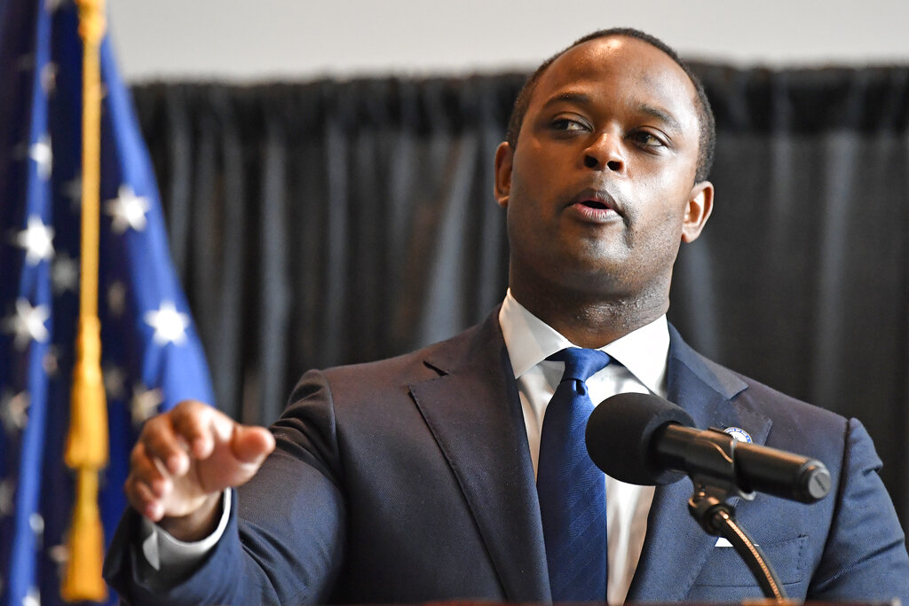 Kentucky Attorney General Daniel Cameron addresses the media following the return of a grand jury investigation into the death of Breonna Taylor, in Frankfort, Ky., Wednesday, Sept. 23, 2020. (AP Photo/Timothy D. Easley)