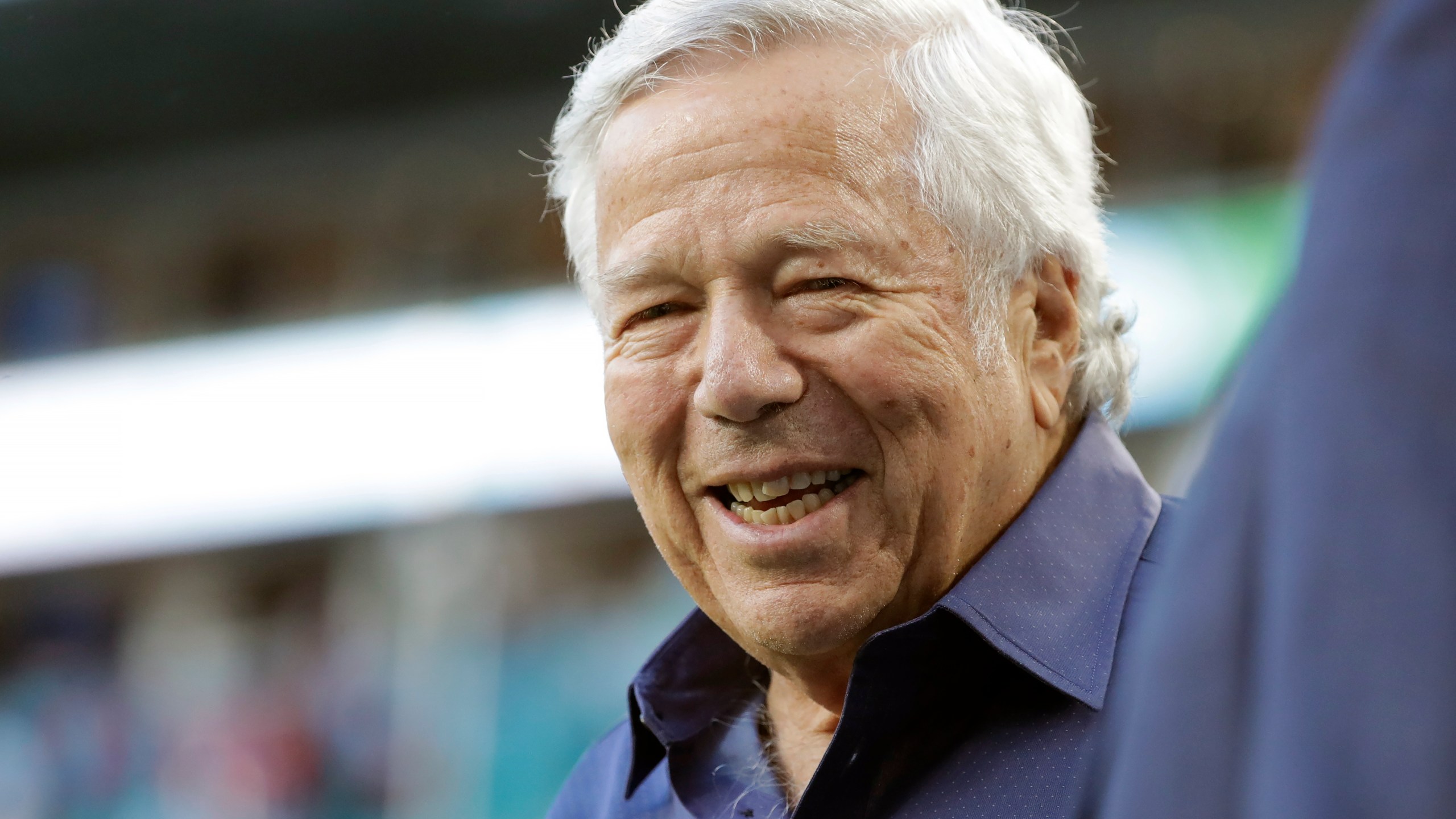 In this Feb. 2, 2020, file photo, New England Patriots owner Robert Kraft walks on the field before the NFL Super Bowl 54 football game between the San Francisco 49ers and Kansas City Chiefs, in Miami Gardens, Fla. Florida prosecutors dropped a misdemeanor charge against New England Patriots owner Kraft on Thursday, Sept. 24, 2020, saying they couldn't go forward after courts blocked their use of video that allegedly shows him paying for massage parlor sex. (AP Photo/Wilfredo Lee, File)