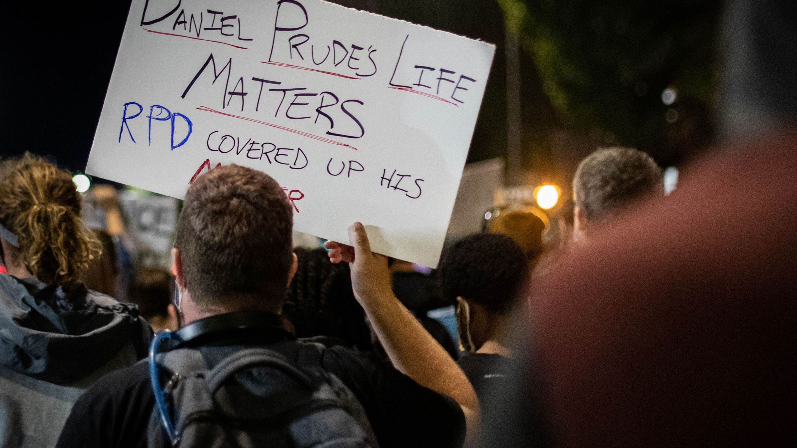 Protesters gather in Rochester, New York, on Sept. 4, 2020, on the third night of protest following the release of video showing the death of Daniel Prude. Prude, a 41-year-old African American who had mental health issues, died of asphyxiation after police arrested him on March 23, 2020, in Rochester. (Maranie R. STAAB / AFP via Getty Images)