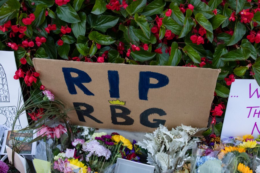 Mourners created a memorial in front of the U.S. Supreme Court in honor of Supreme Court Justice Ruth Bader Ginsburg on Sept. 19, 2020 in Washington, D.C. (Samuel Corum/Getty Images)