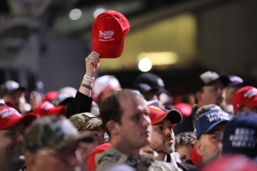 People listen as Donald Trump speaks at a rally at Harrisburg International Airport on Sept. 26, 2020 in Middletown, Pennsylvania. (Spencer Platt/Getty Images)