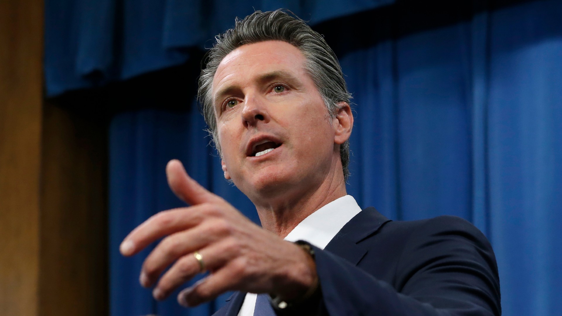 In this July 23, 2019, file photo, Gov. Gavin Newsom talks to reporters at his Capitol office in Sacramento.(Rich Pedroncelli / Associated Press)