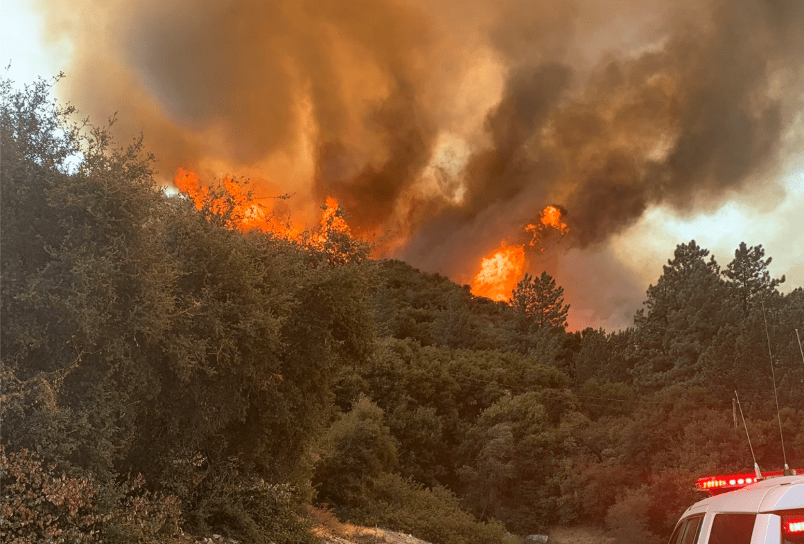 The Bobcat Fire burns near Cogswell Dam in the Angeles National Forest on Sept. 6, 2020. (Angeles National Forest/ Twitter)