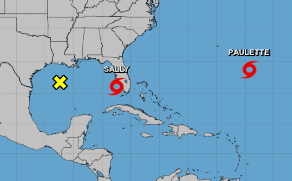 Tropical Storm Sally is seen off the coast of Florida in a map image from the National Hurricane Center.