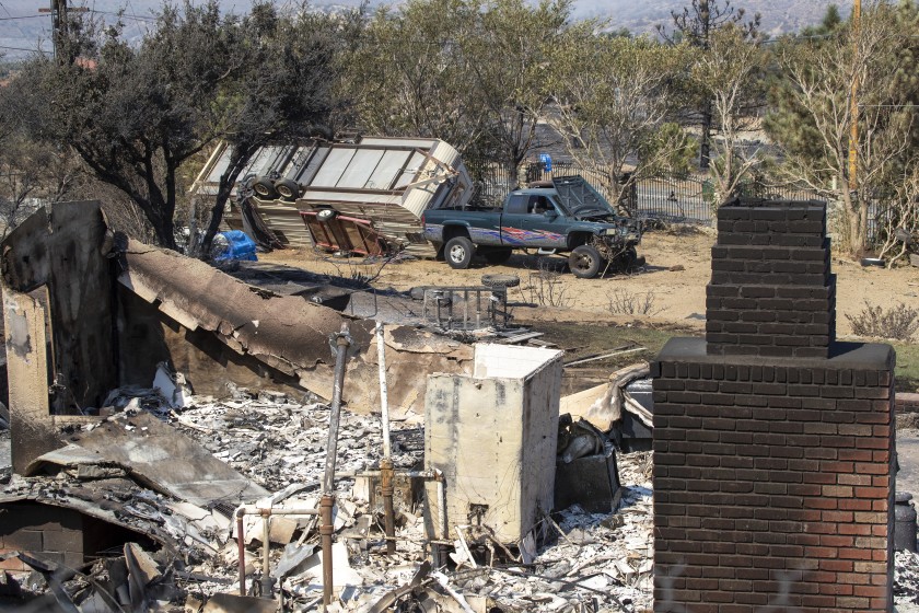 “The broad confluence of factors that you got there in California — the Meditteranean climate, the [dead trees] in the Sierra and then over 2 million properties at risk — shouldn’t be a surprise,” Harbour said. “It’s trite to say ... this isn’t the worst of it.” This photo shows a home in Juniper Hills that was destroyed by the Bobcat Fire.(Allen J. Schaben / Los Angeles Times)