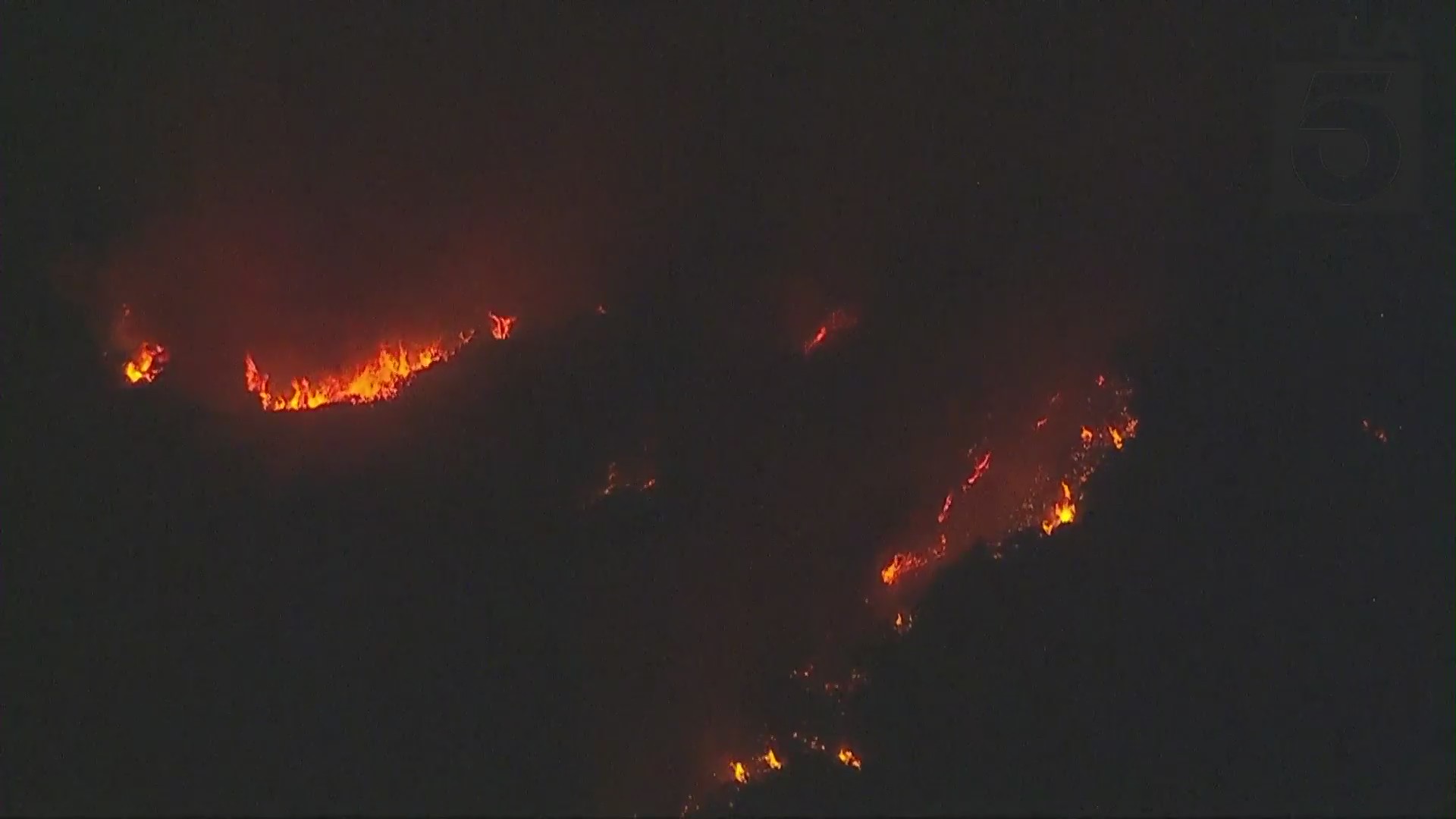 The El Dorado Fire continues tearing through San Bernardino County on Sept. 6, 2020, after erupting in Yucaipa the day before. Authorities said the wildfire was caused by a mishap at a gender reveal party. (KTLA)