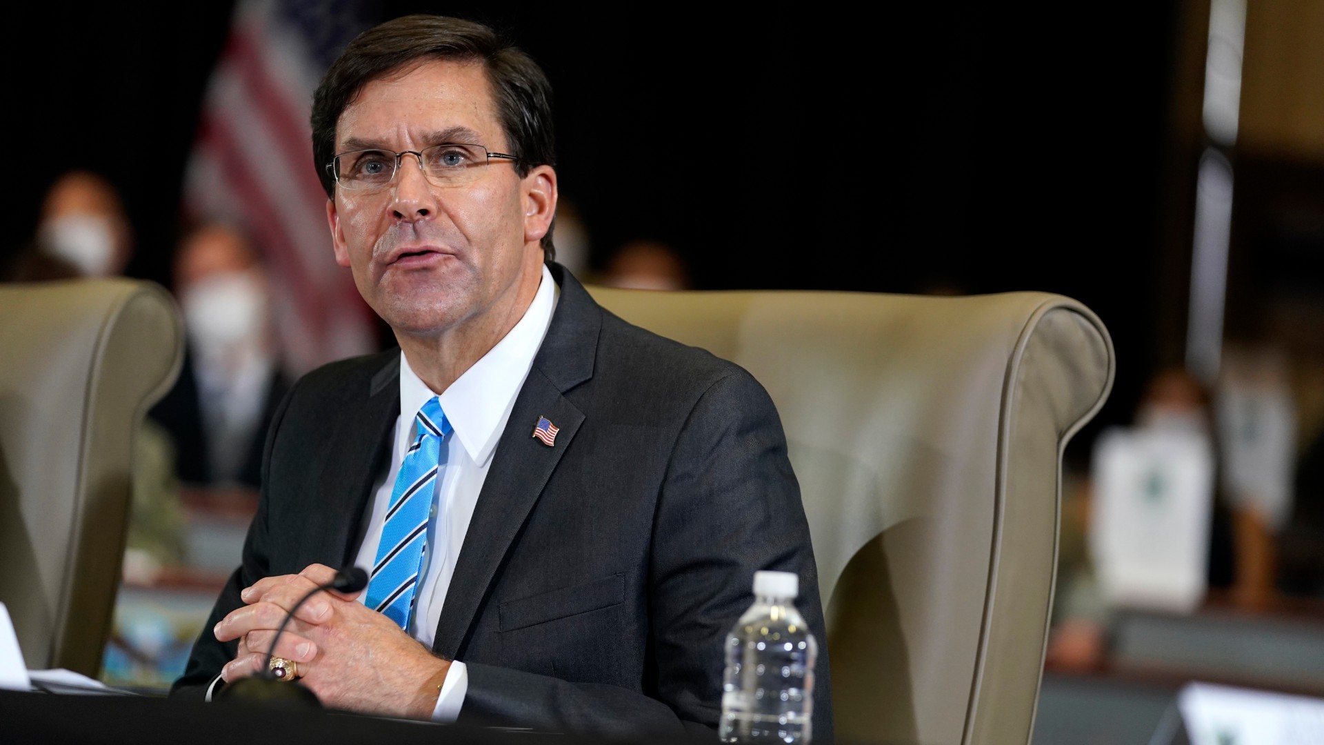 In this July 10, 2020, file photo Defense Secretary Mark Esper speaks during a briefing on counternarcotics operations at U.S. Southern Command in Doral, Fla. (AP Photo/Evan Vucci, File)