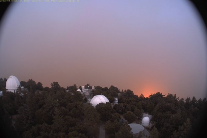 The Mount Wilson Observatory is seen as the Bobcat Fire burns in the Angeles National Forest on Sept. 15, 2020. (HPWREN/UC San Diego via Twitter.com/MtWilsonObs)