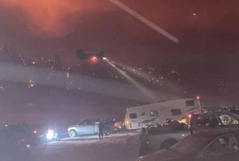 Air Nation Guard rescues campers Saturday night, Sept. 5, 2020, at Mammoth Pool. (California Air National Guard via L.A. Times)