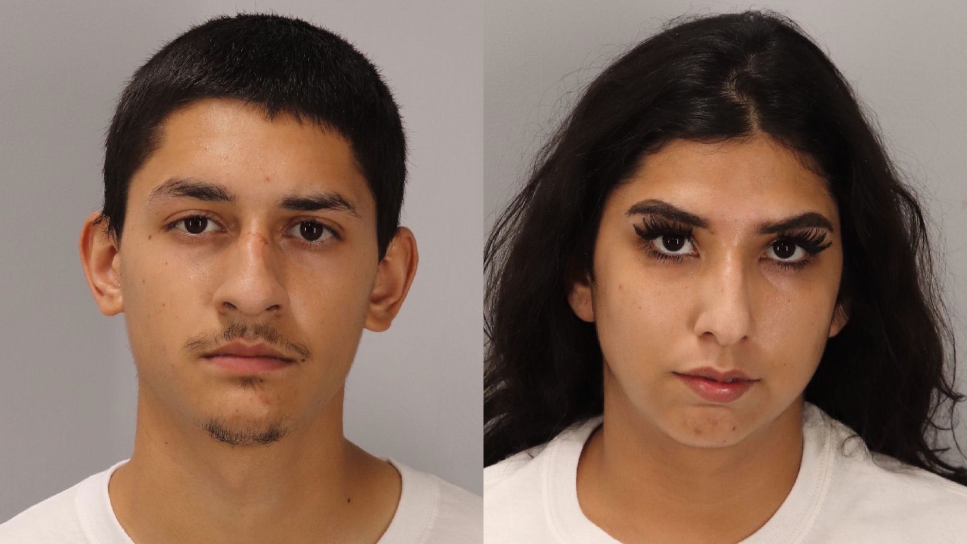 Jacob Soria, left, and Jessica Guerrero, right, are seen in booking photos released by the Riverside County Sheriff's Department.