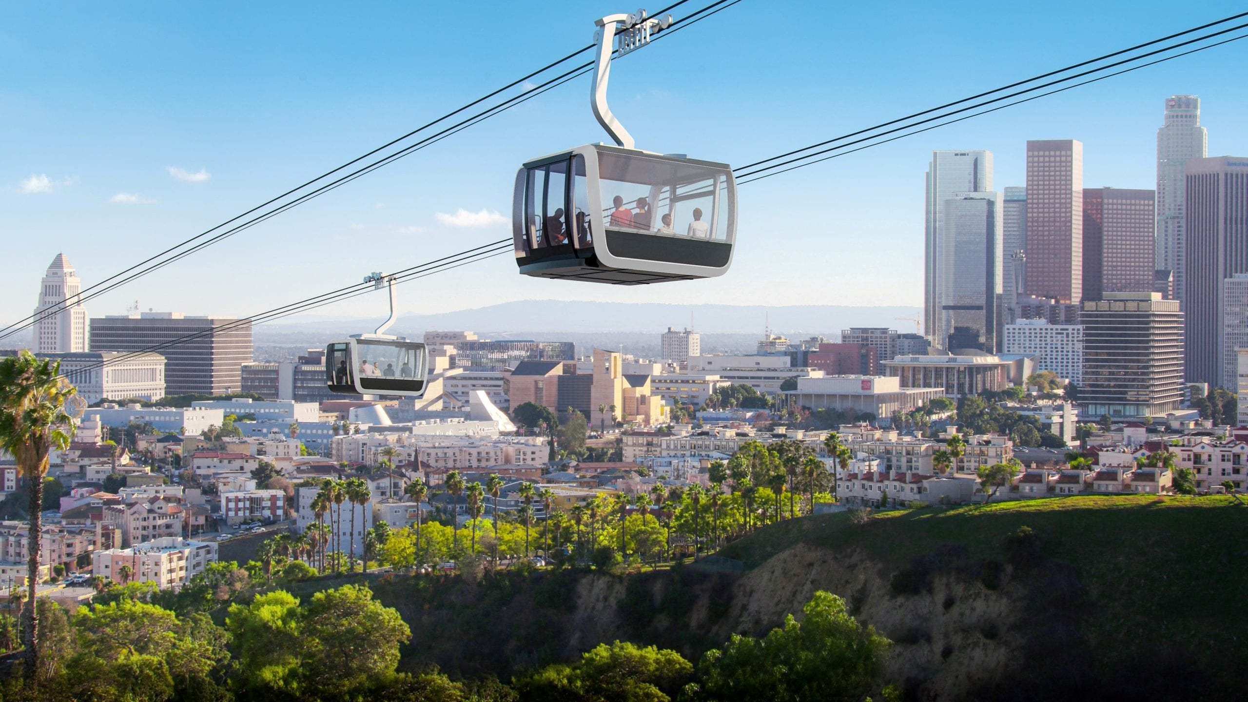 The proposed aerial rapid transit gondola system from Union Station to Dodger Stadium is seen in a mockup provided by Metro.