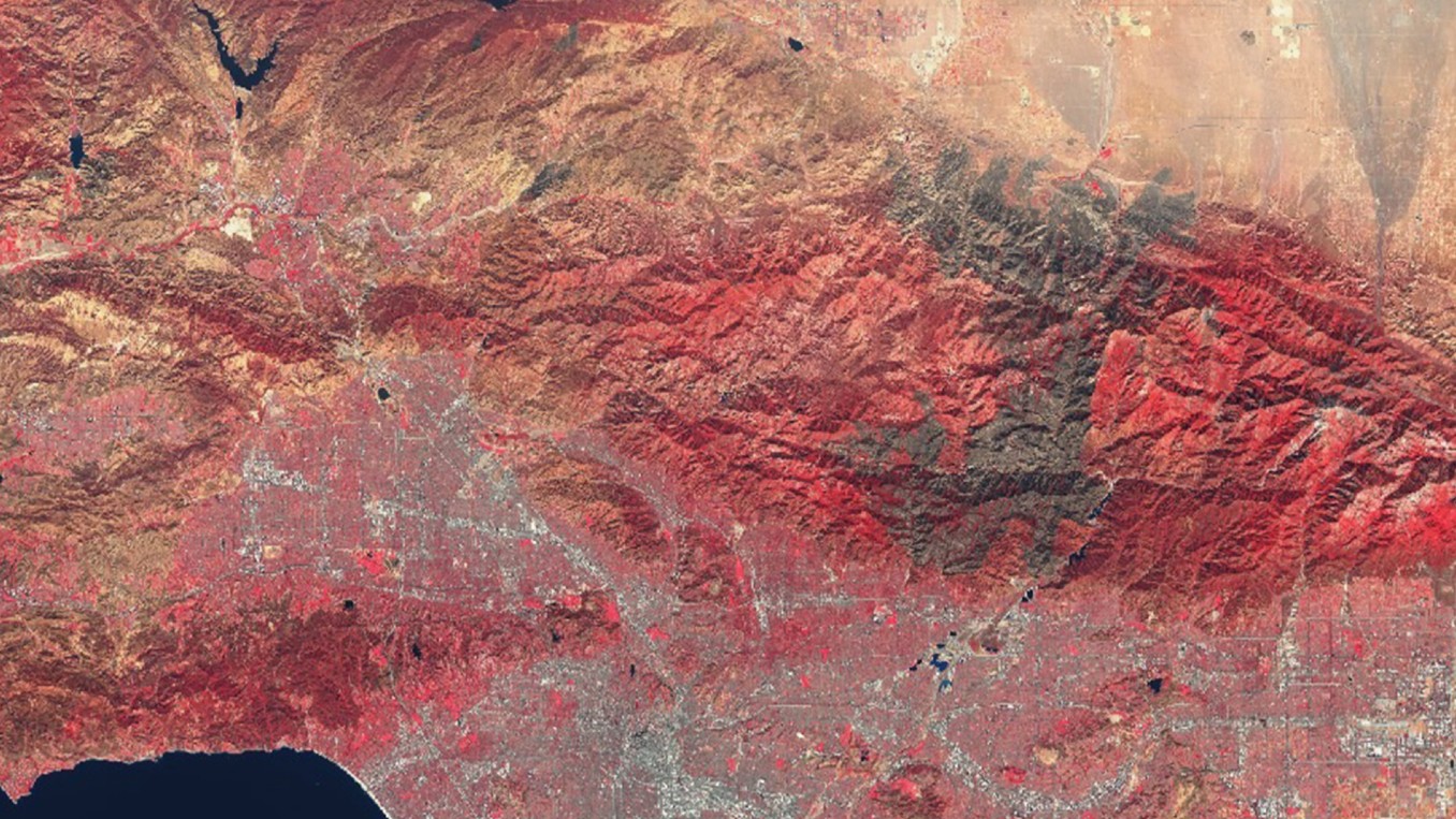 The Angeles National Forest burn scar area as seen from a satellite on Oct. 19, 2020. (Sentinel-2/ESA)