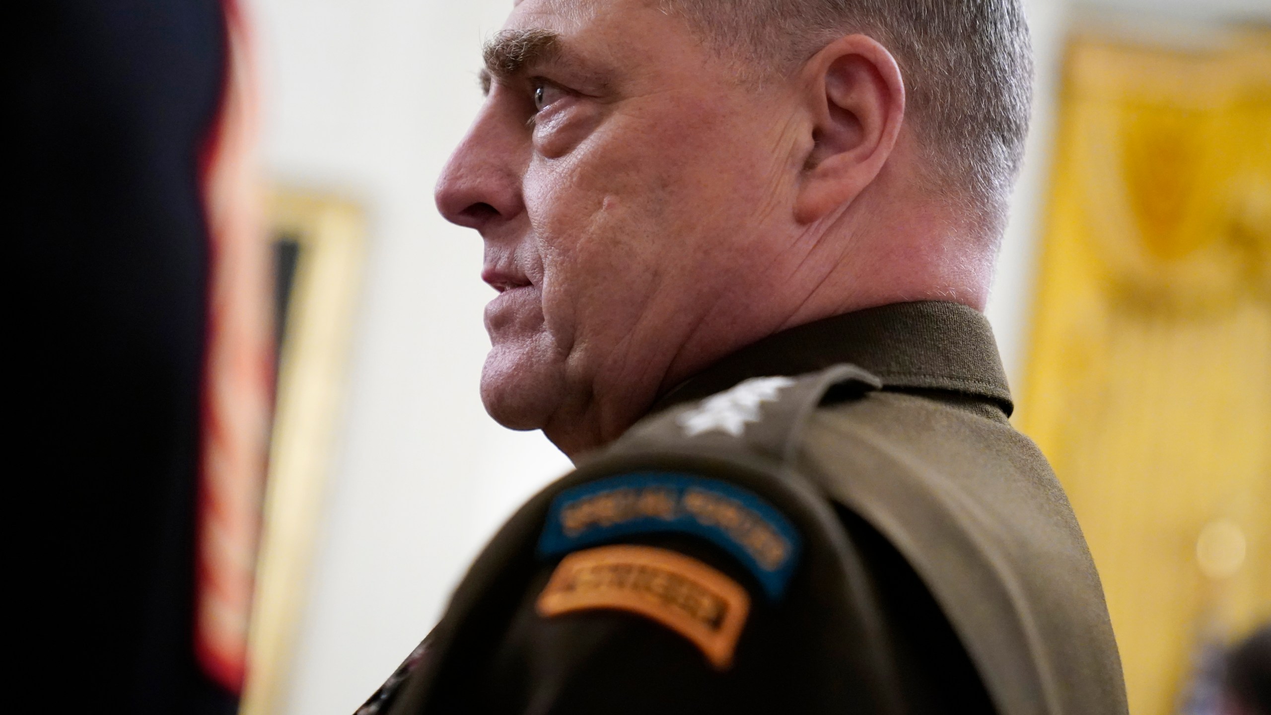 Chairman of the Joint Chiefs of Staff Gen. Mark Milley arrives for the presentation of the Medal of Honor to Army Sgt. Maj. Thomas P. Payne in the East Room of the White House on Friday, Sept. 11, 2020, in Washington. (AP Photo/Andrew Harnik)