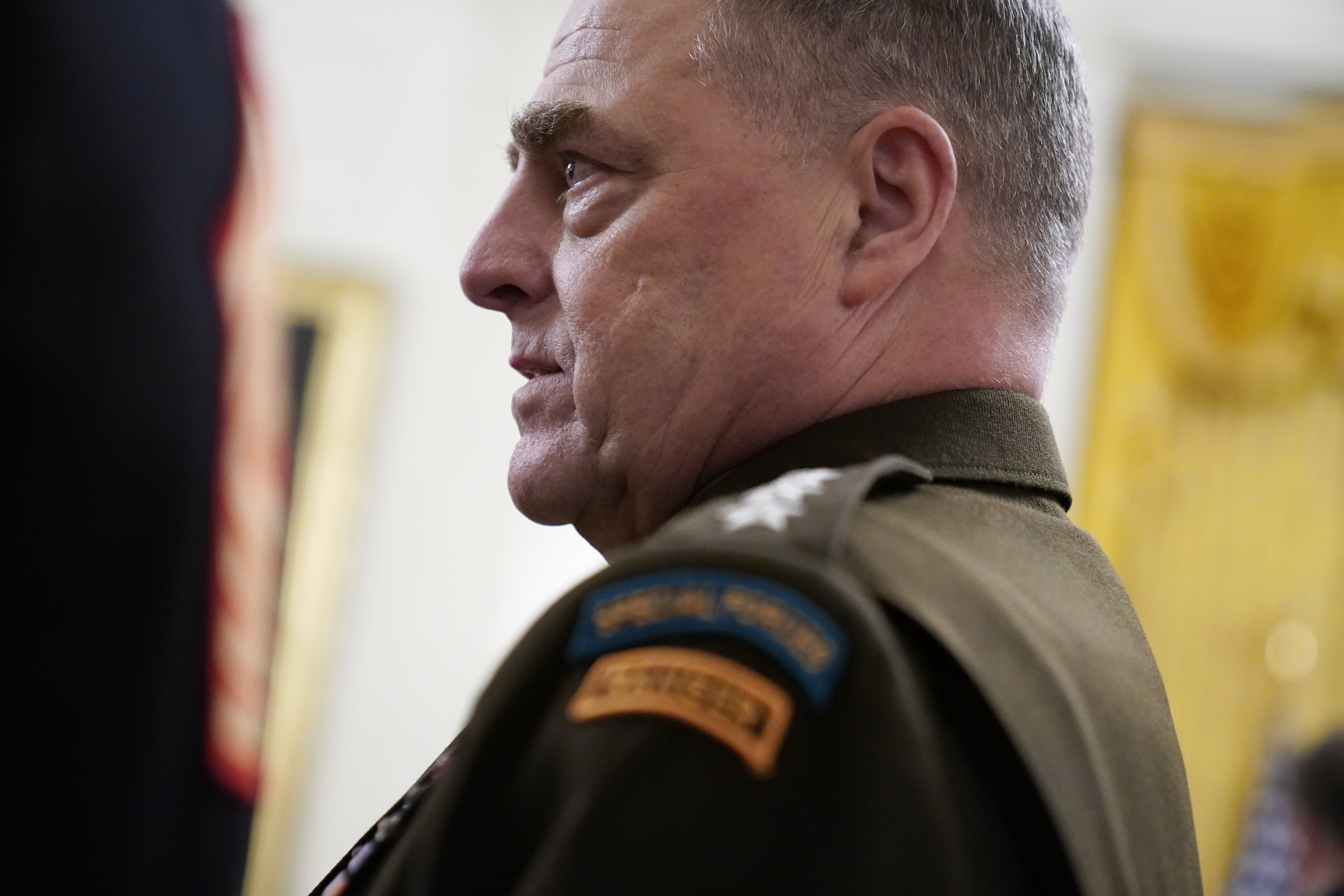 Chairman of the Joint Chiefs of Staff Gen. Mark Milley arrives for the presentation of the Medal of Honor to Army Sgt. Maj. Thomas P. Payne in the East Room of the White House on Friday, Sept. 11, 2020, in Washington. (AP Photo/Andrew Harnik)