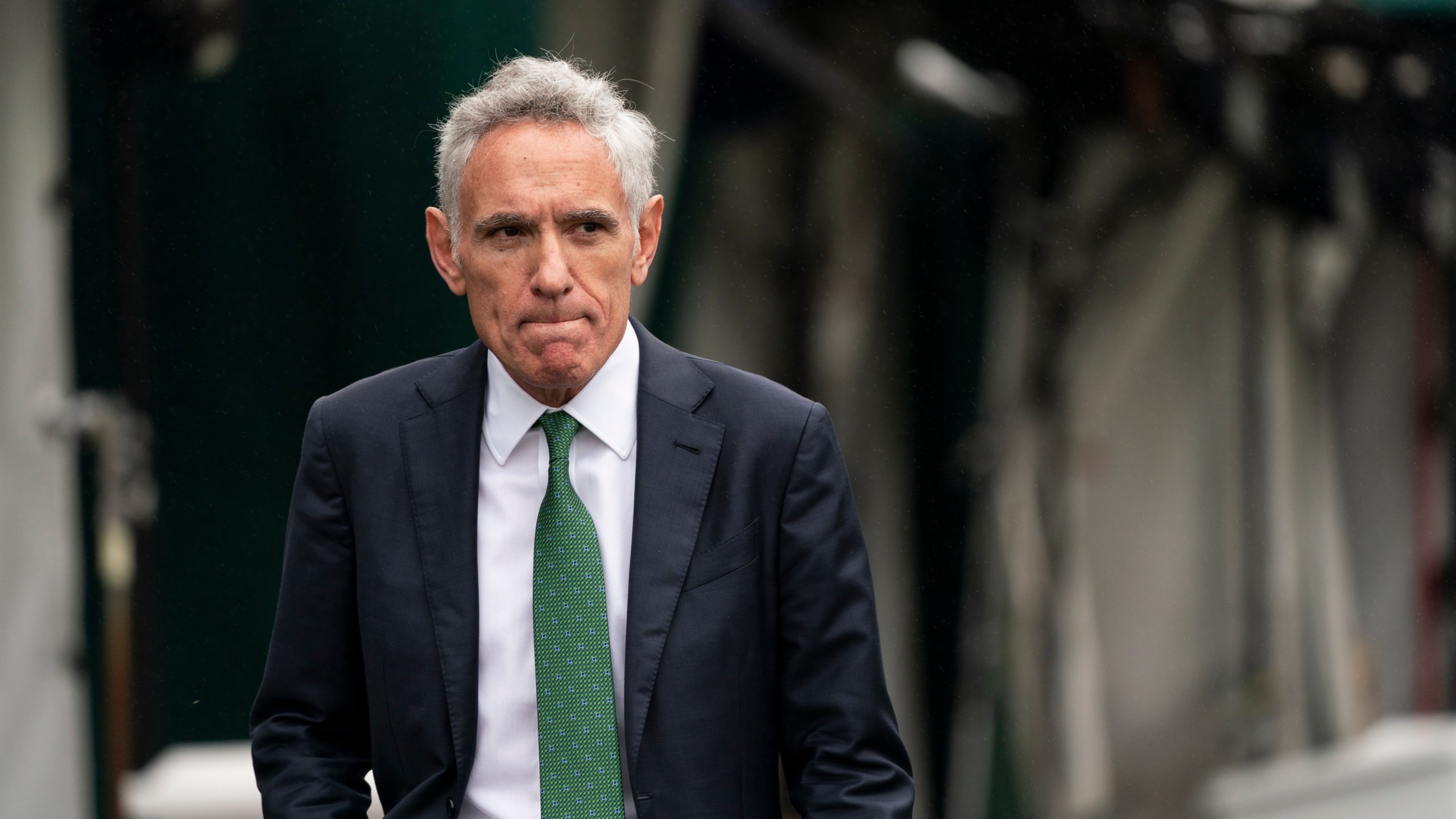 White House coronavirus adviser Dr. Scott Atlas departs after a television interview at the White House, Monday, Oct. 12, 2020, in Washington. (AP Photo/Alex Brandon)