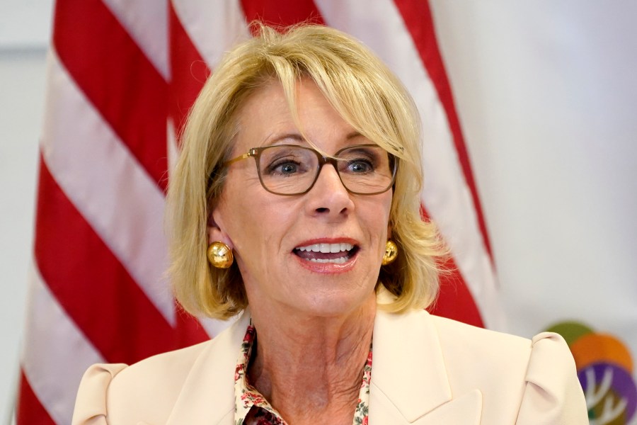 U.S. Secretary of Education Betsy DeVos speaks on Oct. 15, 2020, at the Phoenix International Academy in Phoenix. (AP Photo/Matt York)