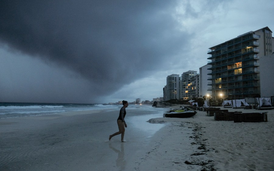 Clouds gather over Playa Gaviota Azul as Tropical Storm Zeta approaches Cancun, Mexico, Monday, Oct. 26, 2020. (Victor Ruiz Garcia/AP)