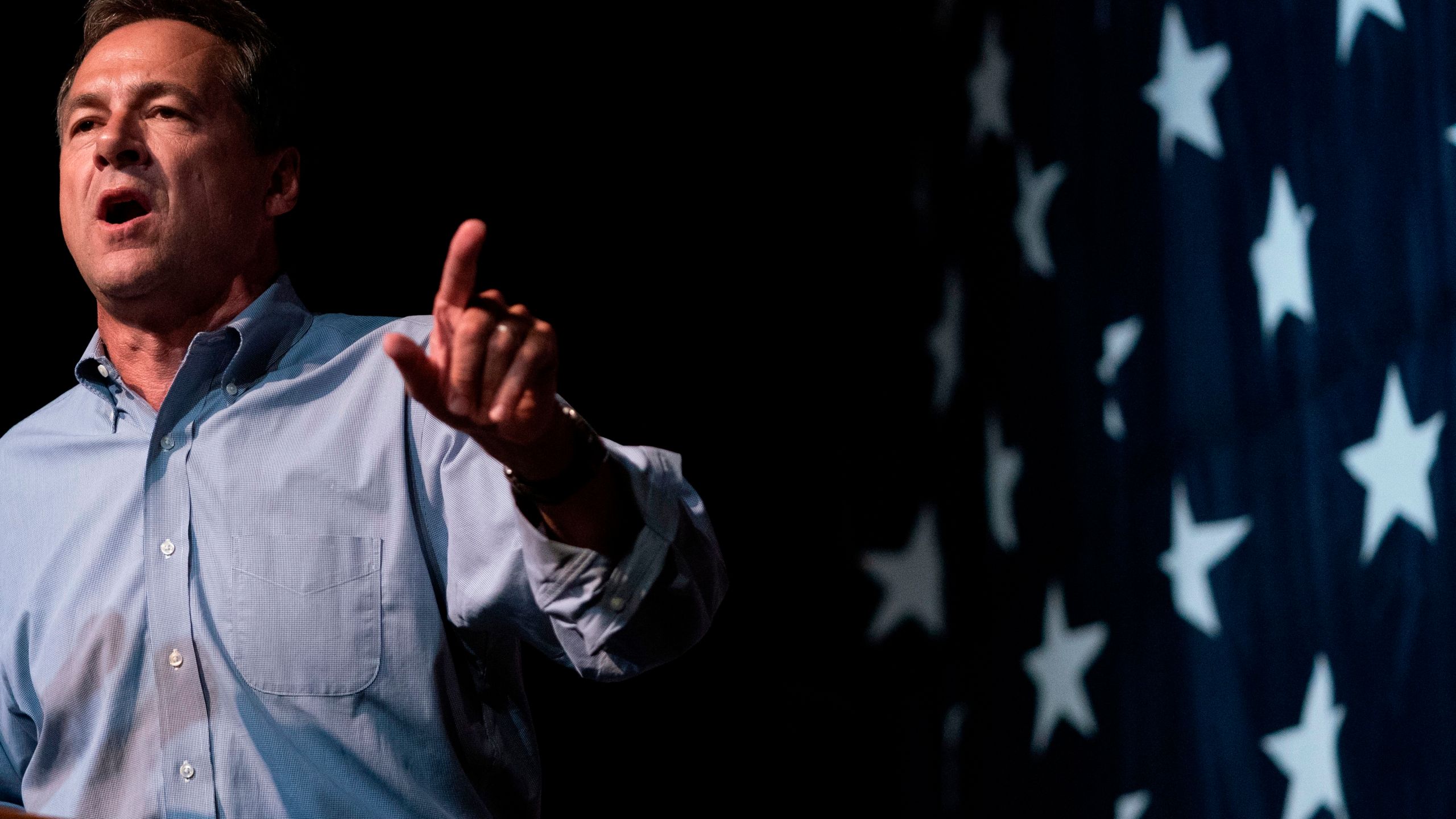 2020 Democratic presidential hopeful Montana Governor Steve Bullock speaks at the Wing Ding Dinner on Aug. 9, 2019 in Clear Lake, Iowa. The dinner has become a must attend for Democratic presidential hopefuls ahead of the of Iowa Caucus. (ALEX EDELMAN / AFP via Getty Images)