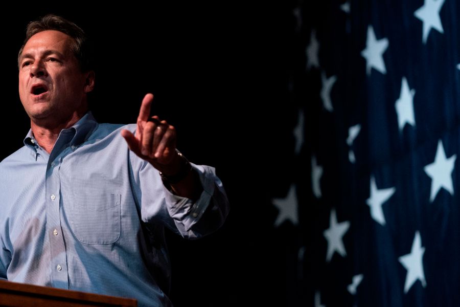 2020 Democratic presidential hopeful Montana Governor Steve Bullock speaks at the Wing Ding Dinner on Aug. 9, 2019 in Clear Lake, Iowa. The dinner has become a must attend for Democratic presidential hopefuls ahead of the of Iowa Caucus. (ALEX EDELMAN / AFP via Getty Images)