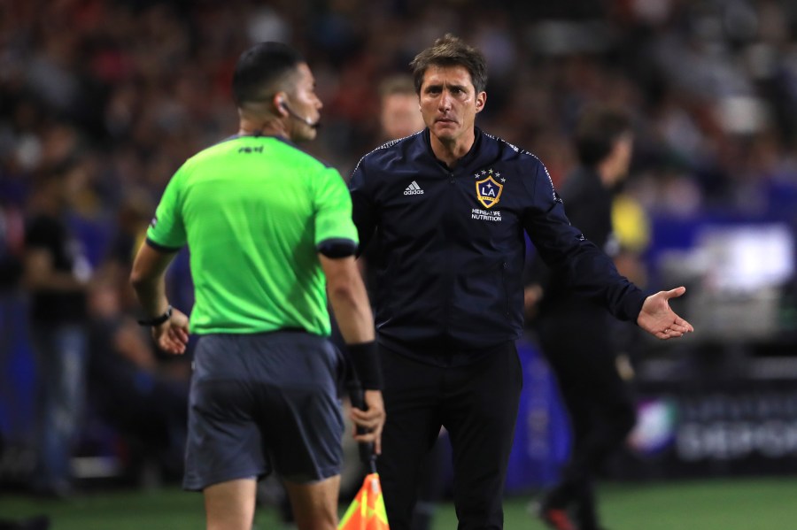 Manager Guillermo Barros Schelotto of the Los Angeles Galaxy disputes a call during the quarterfinal match of the 2019 Leagues Cup against Tijuana at Dignity Health Sports Park on July 23, 2019, in Carson, California. (Sean M. Haffey/Getty Images)