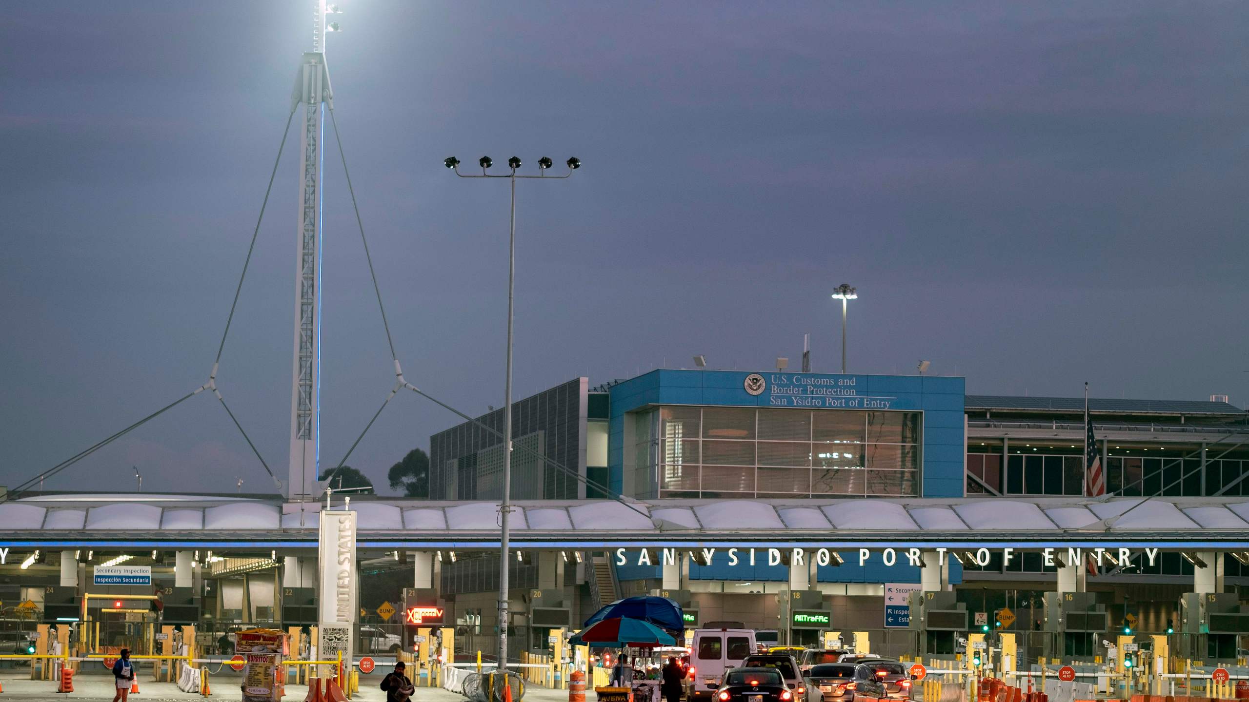 View of closed lanes at San Ysidro port of entry on the Mexico-U.S. border as seen from Tijuana, Baja California state, Mexico, on March 21, 2020. (GUILLERMO ARIAS/AFP via Getty Images)