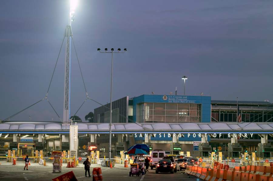 View of closed lanes at San Ysidro port of entry on the Mexico-U.S. border as seen from Tijuana, Baja California state, Mexico, on March 21, 2020. (GUILLERMO ARIAS/AFP via Getty Images)