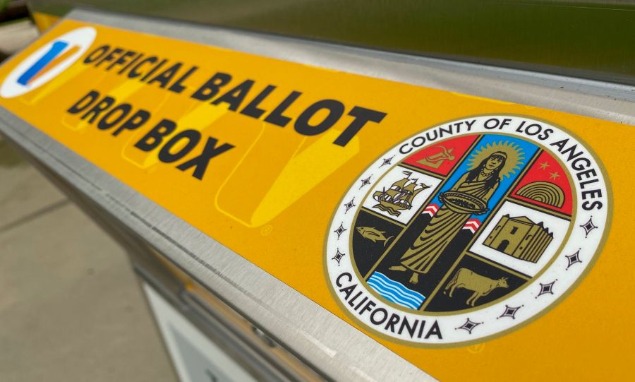 An official ballot drop box is set up in Los Angeles on Sept. 12, 2020, ahead of the Nov. 3 presidential elections. (CHRIS DELMAS/AFP via Getty Images)