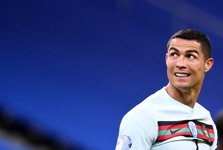 Portugal's forward Cristiano Ronaldo looks on during the Nations League football match between France and Portugal, on Oct. 11, 2020 at the Stade de France in Saint-Denis, outside Paris. (FRANCK FIFE / AFP via Getty Images)