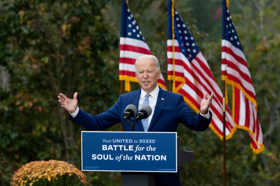 Democratic presidential candidate Joe Biden speaks at The Mountain Top Inn and Resort in Warm Springs, Georgia on Oct. 27, 2020. (JIM WATSON/AFP via Getty Images)