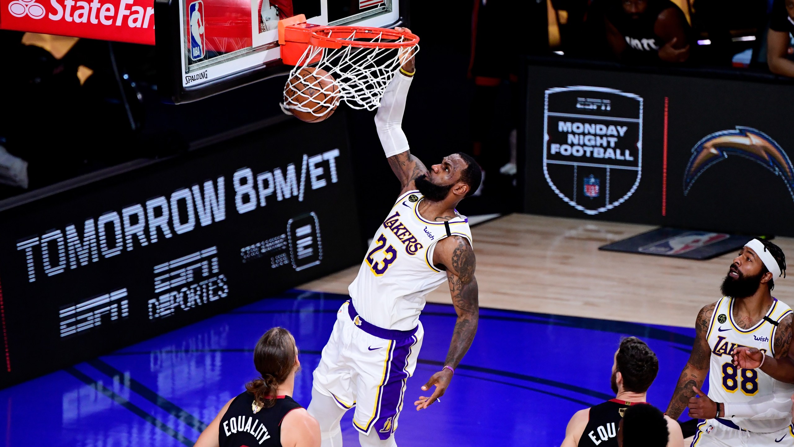 LeBron James #23 of the Los Angeles Lakers dunks the ball during the third quarter against the Miami Heat in Game Six of the 2020 NBA Finals at AdventHealth Arena at the ESPN Wide World Of Sports Complex on Oct. 11, 2020 in Lake Buena Vista, Florida. (Douglas P. DeFelice/Getty Images)