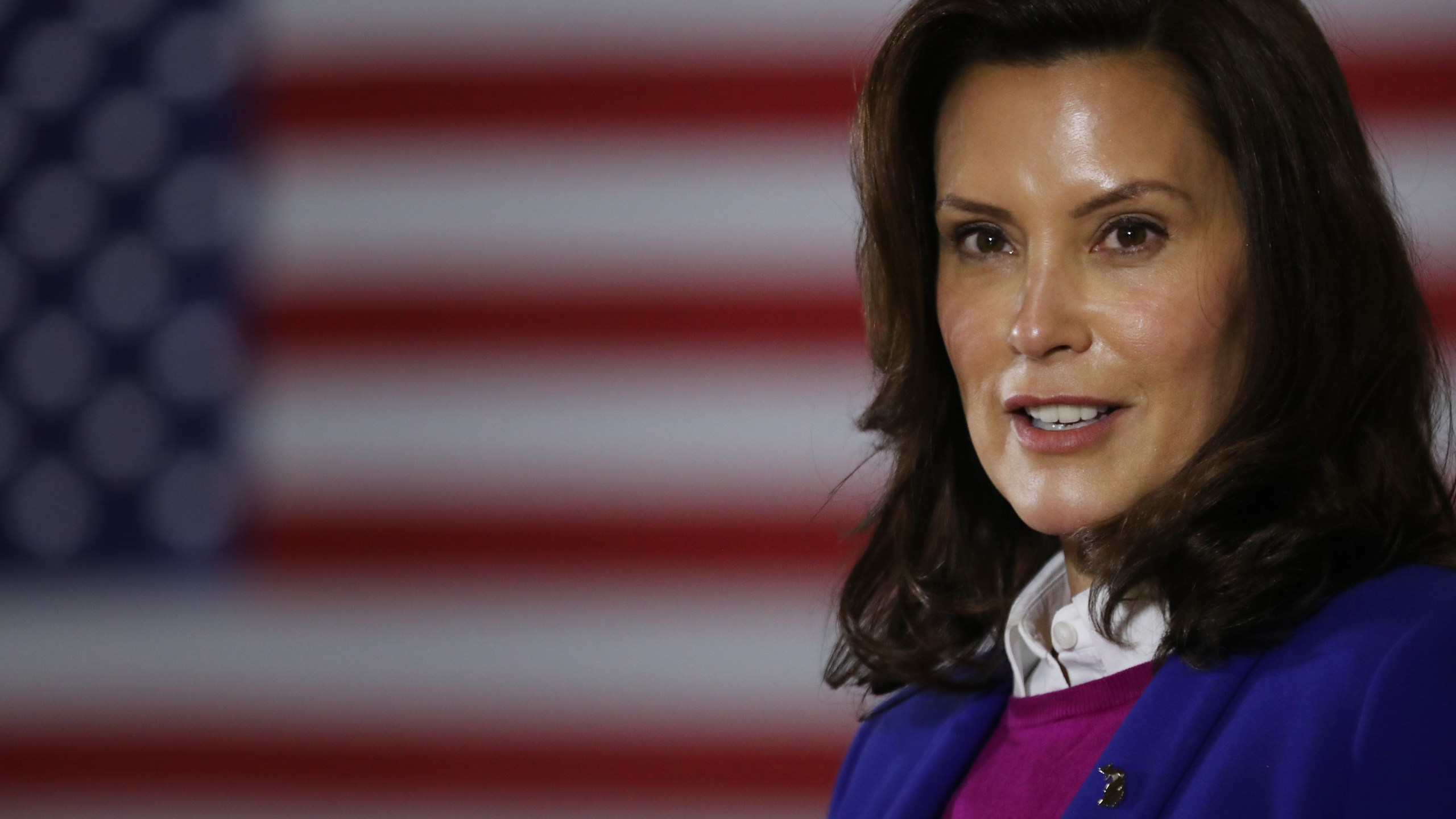 Gov. Gretchen Whitmer introduces Democratic presidential nominee Joe Biden at Beech Woods Recreation Center Oct. 16, 2020 in Southfield, Michigan. (Chip Somodevilla/Getty Images)