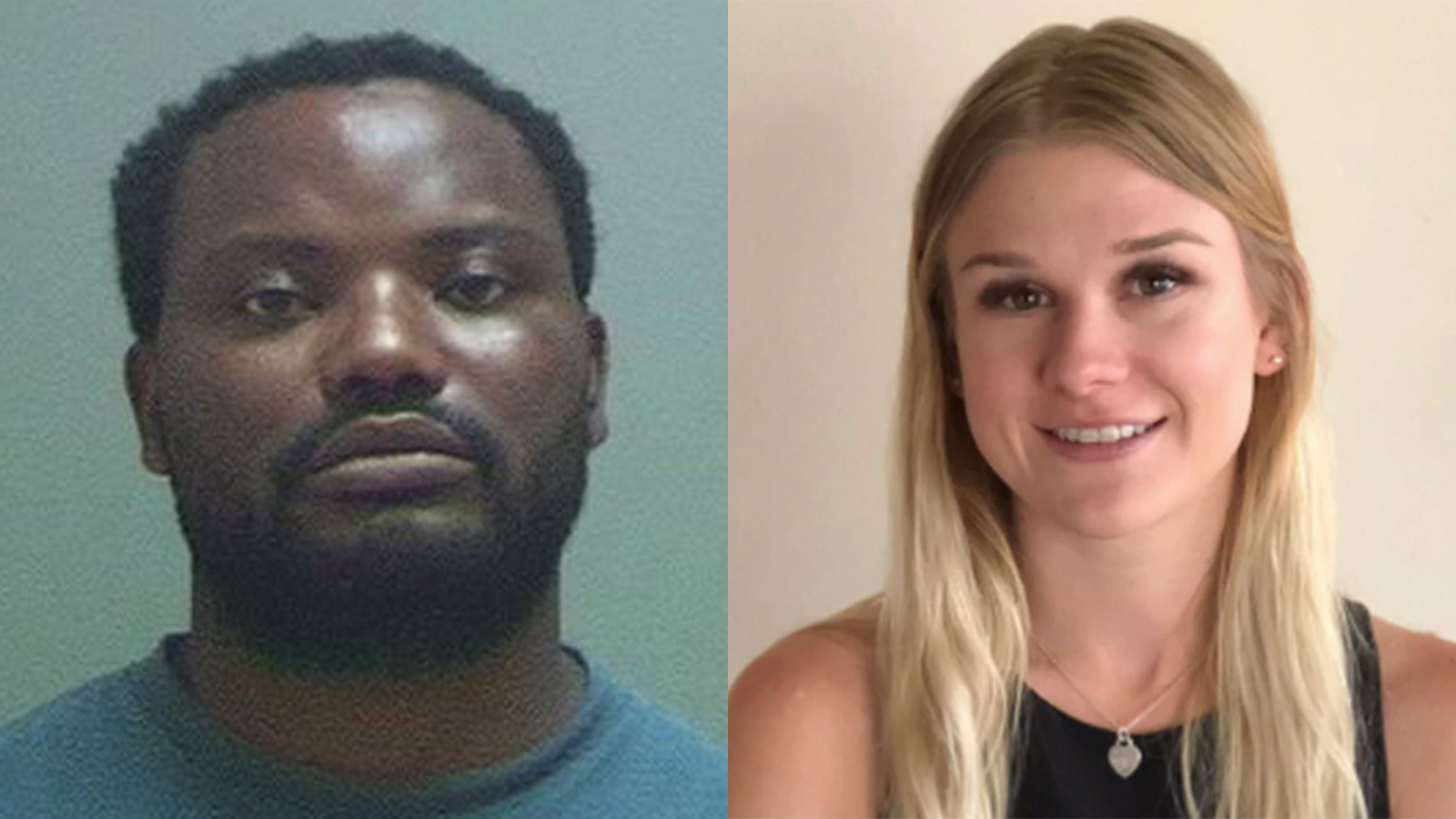 At left, Ayoola Ajayi is seen in an undated booking photo. At right, MacKenzie Lueck is seen in a photo released by Salt Lake City police in June 2019.