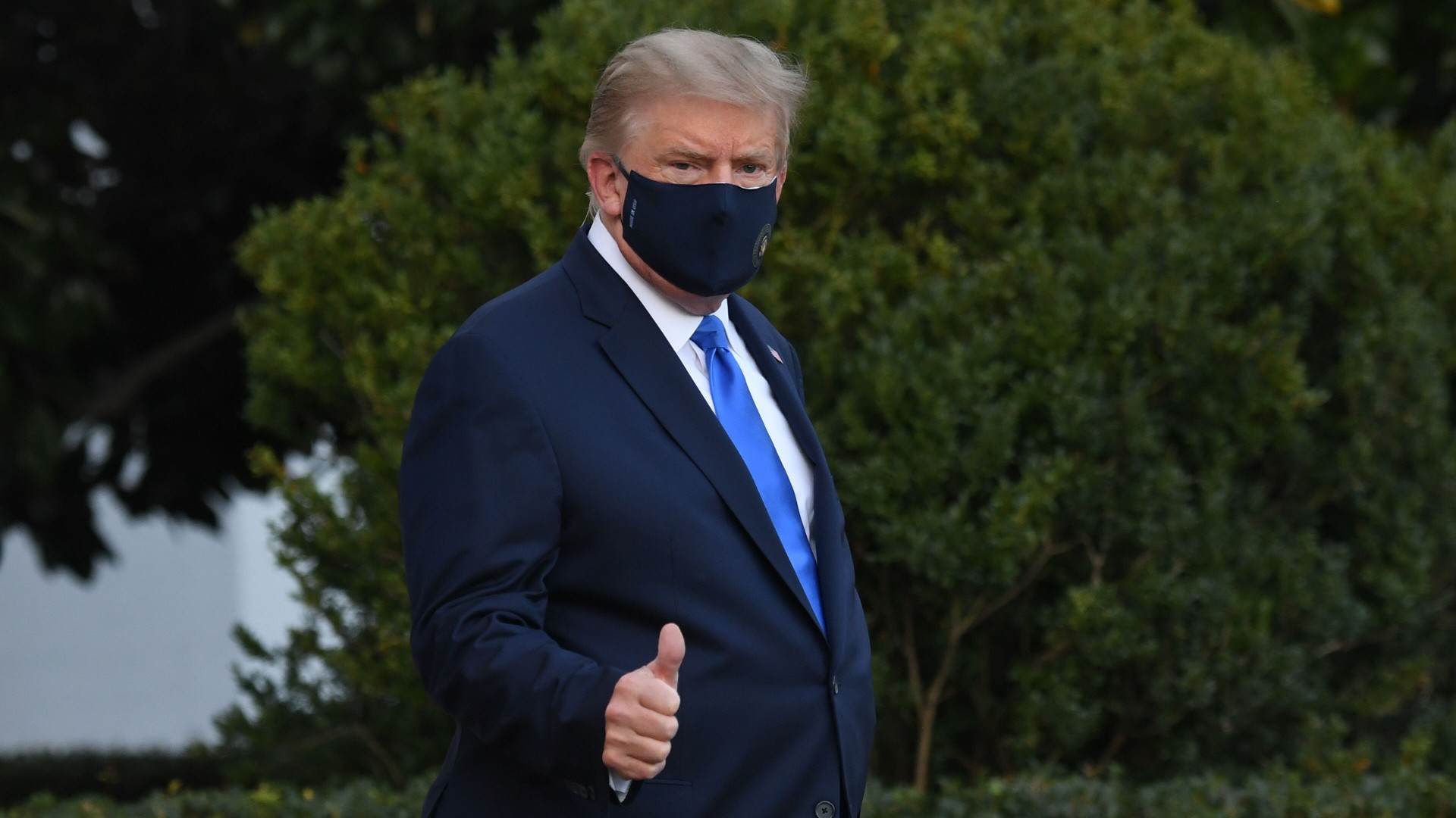 President Donald Trump walks to Marine One prior to departure from the South Lawn of the White House in Washington, DC, October 2, 2020, as he heads to Walter Reed Military Medical Center, after testing positive for COVID-19. (SAUL LOEB/AFP via Getty Images)