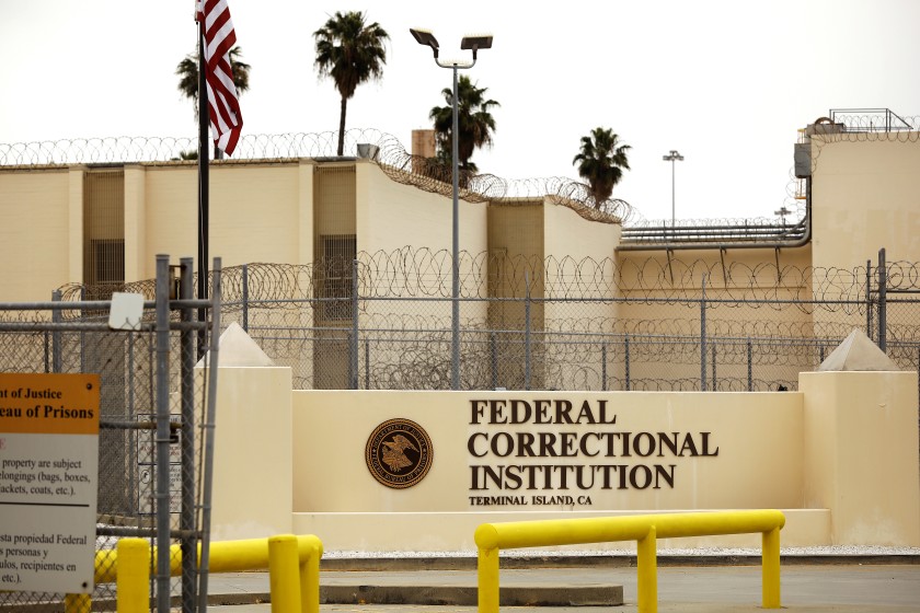 Exterior view of the Federal Correctional Institution Terminal Island in San Pedro. A man who was released from the prison earlier this year was killed in a shooting in Alaska on Oct. 21, 2020. (Christina House / Los Angeles Times)