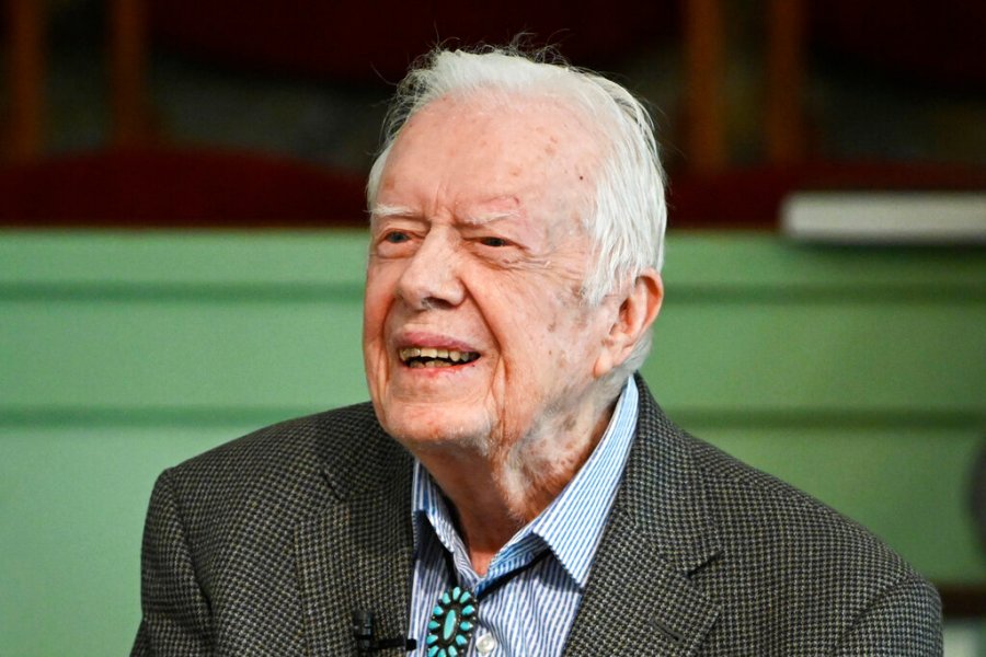 Former President Jimmy Carter teaches Sunday school at Maranatha Baptist Church in Plains, Ga. in 2019. (AP Photo/John Amis, File)