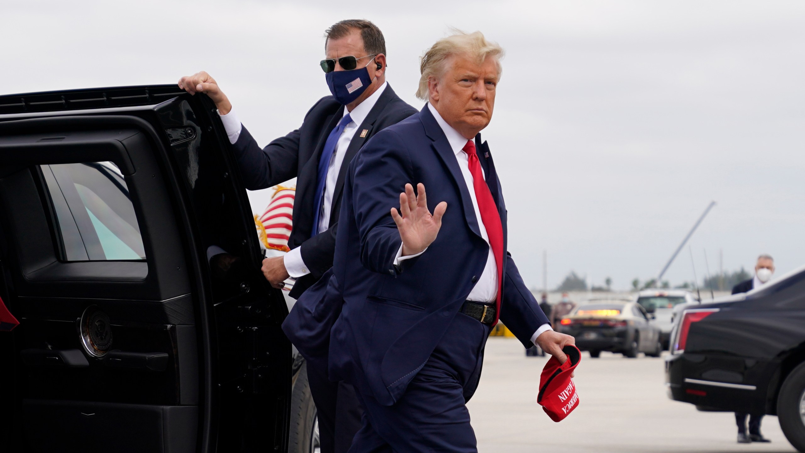 President Donald Trump arrives to board Air Force One for a day of campaign rallies on Nov. 2, 2020 in Miami. (Evan Vucci/Associated Press)