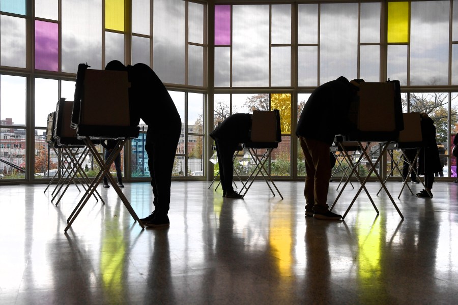 Voters mark their ballots at First Presbyterian Church on Election Day, Nov. 3, 2020, in Stamford, Connecticut. (Jessica Hill / Associated Press)