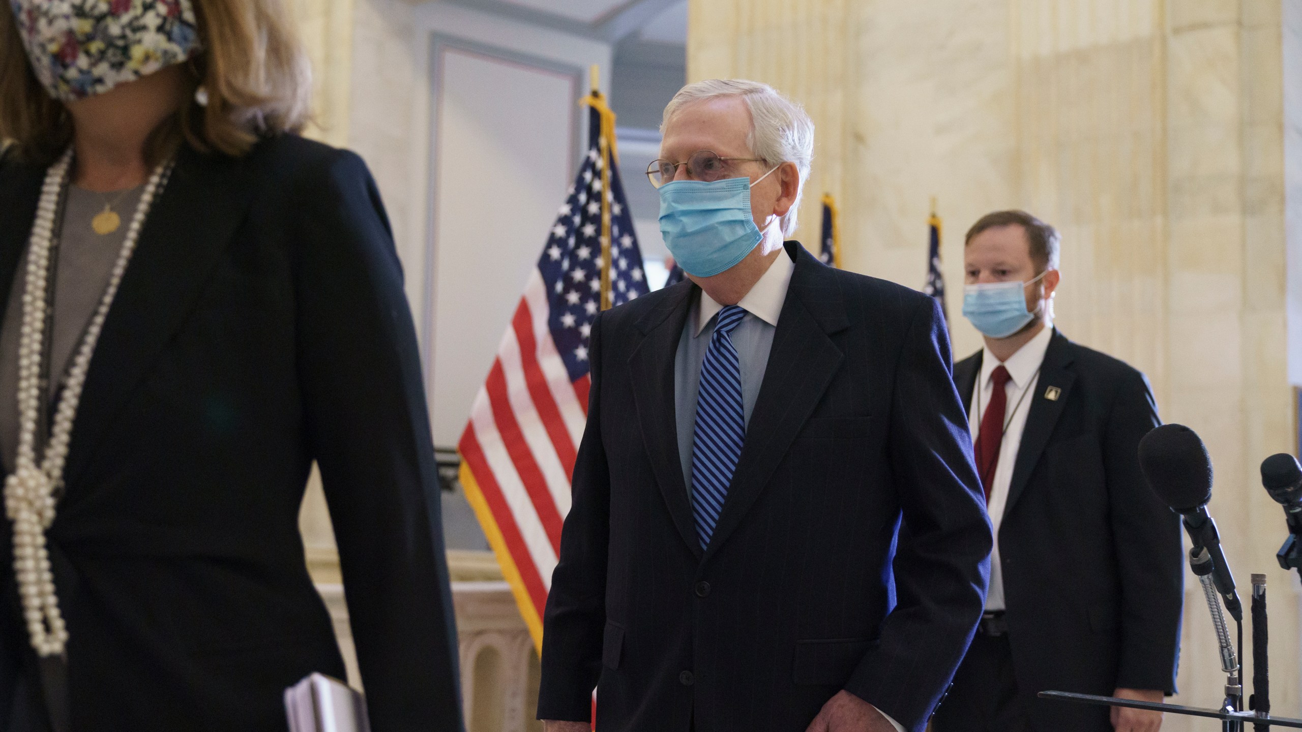 Senate Majority Leader Mitch McConnell, R-Ky., arrives as Senate Republicans hold leadership elections, on Capitol Hill in Washington, Tuesday, Nov. 10, 2020. (J. Scott Applewhite/AP Photo)