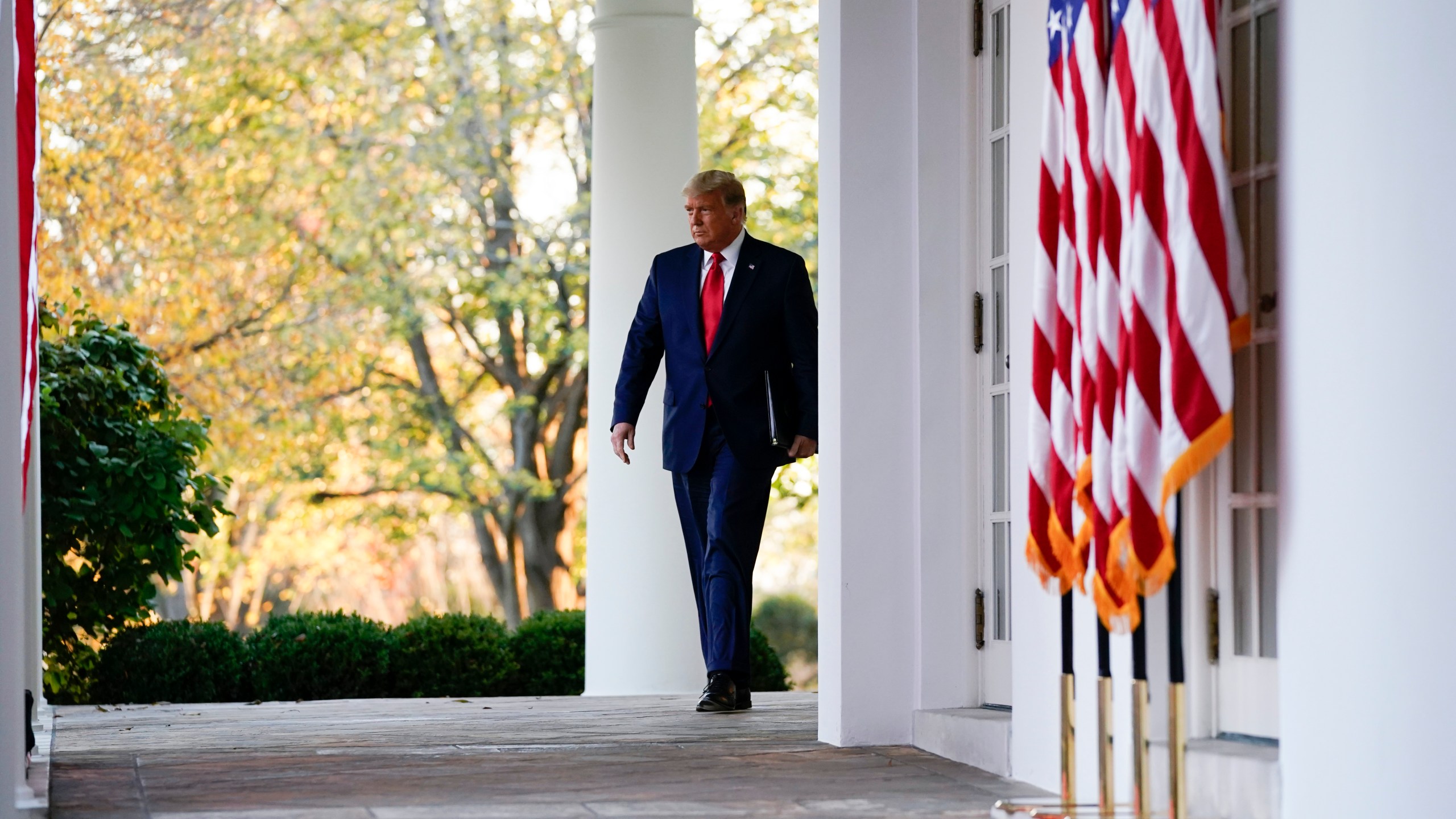 President Donald Trump arrives to speak in the Rose Garden of the White House on Nov. 13, 2020. (Evan Vucci/Associated Press)