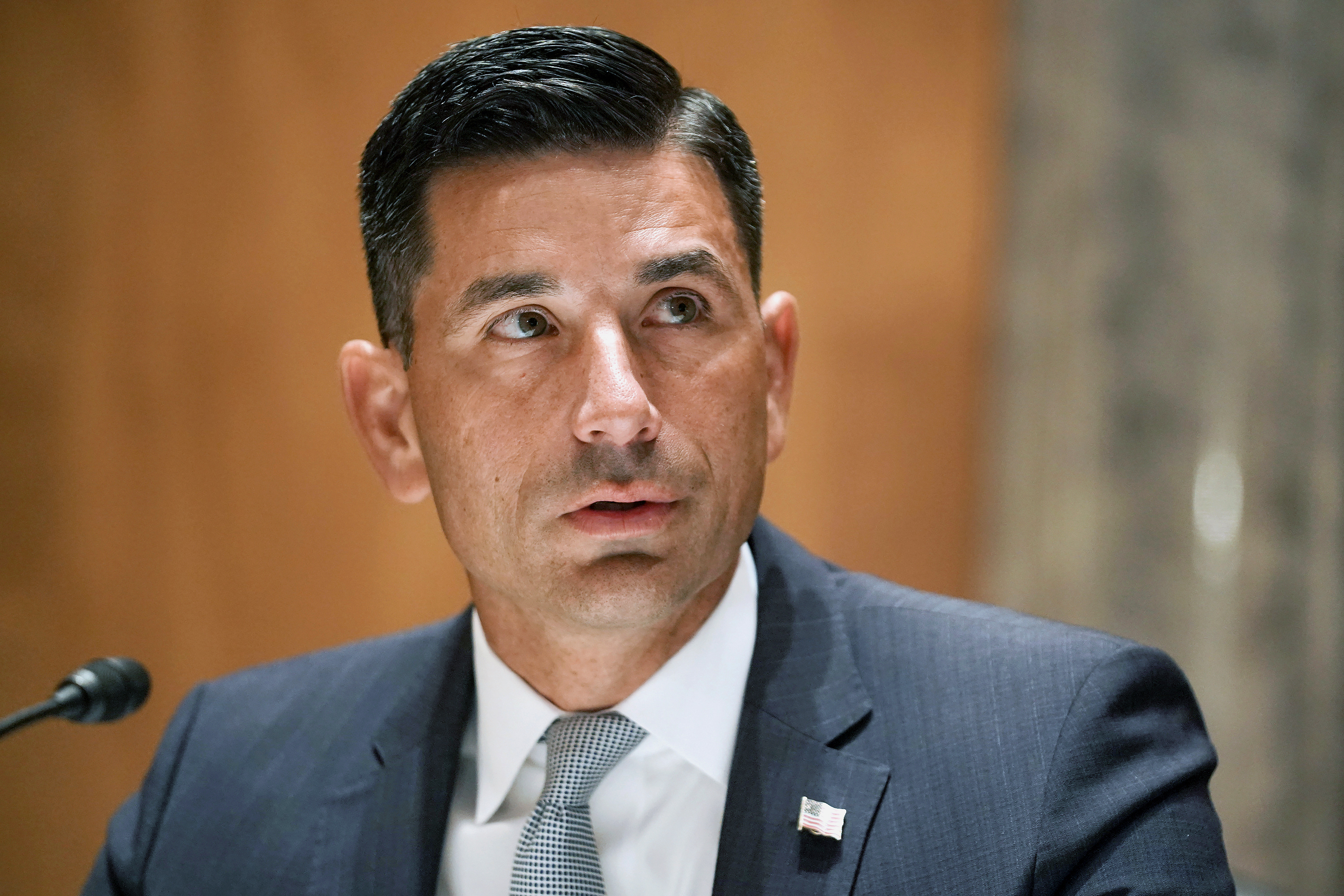 In this Sept. 23, 2020, file photo, Department of Homeland Security acting Secretary Chad Wolf makes an opening statement at his confirmation hearing before the Senate Homeland Security and Governmental Affairs Committee on Capitol Hill in Washington. Greg Nash/Pool Photo via AP)