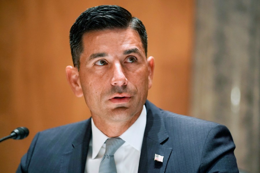 In this Sept. 23, 2020, file photo, Department of Homeland Security acting Secretary Chad Wolf makes an opening statement at his confirmation hearing before the Senate Homeland Security and Governmental Affairs Committee on Capitol Hill in Washington. Greg Nash/Pool Photo via AP)